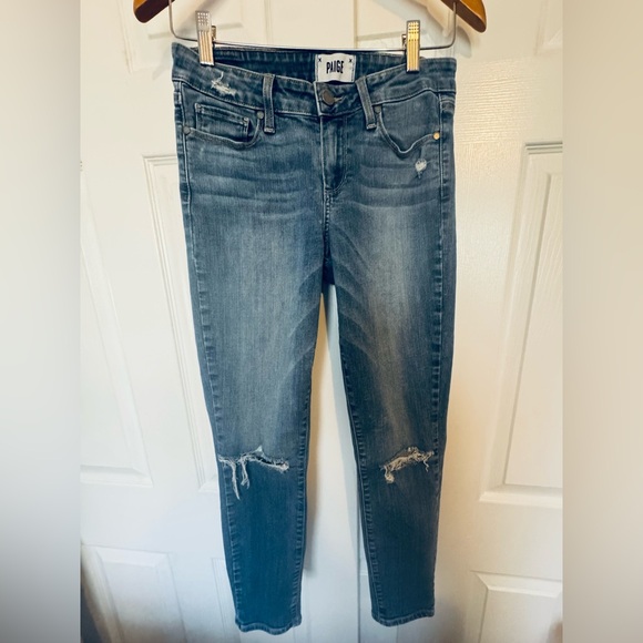 PAIGE Verdugo Crop Skinny Jeans | Distressed Knees | Size 28 - Picture 6 of 8